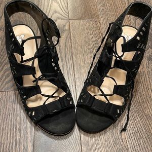 BP black suede lace up booties